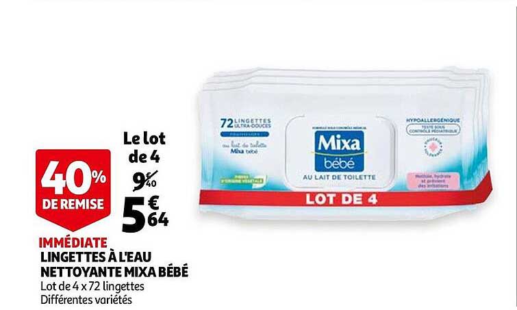 Lingettes à L'eau Nettoyante Mixa Bébé