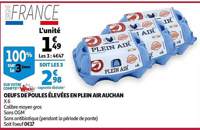oeufs de poules élevées en plein air auchan