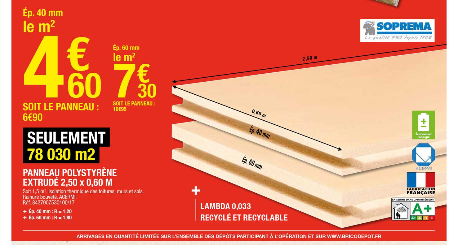 Panneau Polystyrène Extrudé 2,50 X 0,60 M Soprema