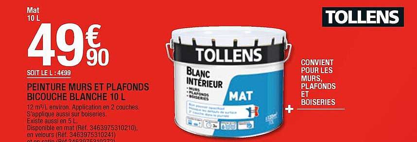 Peinture Murs Et Plafonds Bicouche Blanche 10 L Tollens