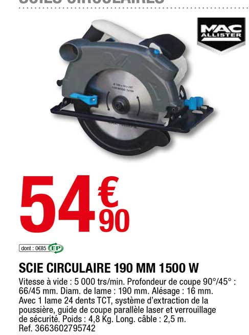 scie circulaire 190 mm 1500 w mac allister
