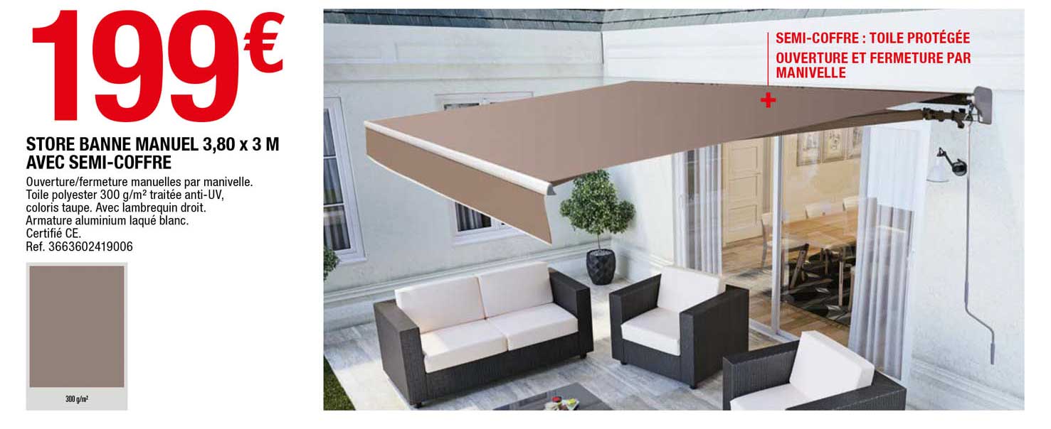 store banne manuel 3,80 x 3 m avec semi-coffre