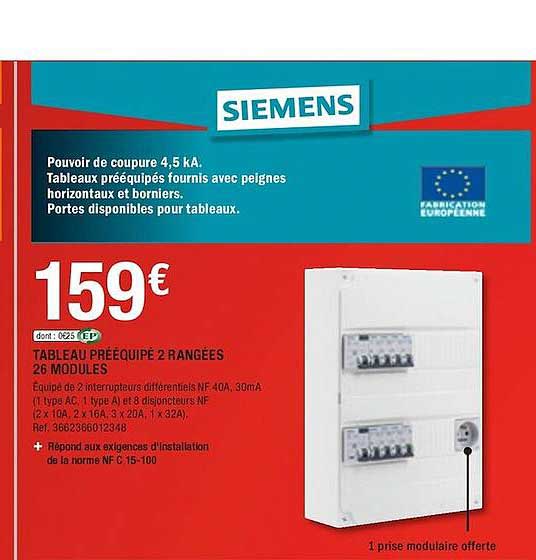 tableau prééquipé 2 rangées 28 modules siemens
