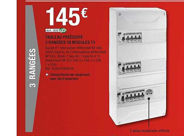 tableau prééquipé 3 rangées 39 modules t3