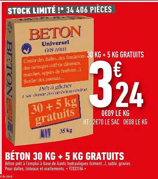 béton 30 kg + 5 kg gratuits