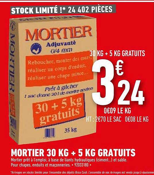 mortier 30 kg + 5 kg gratuits