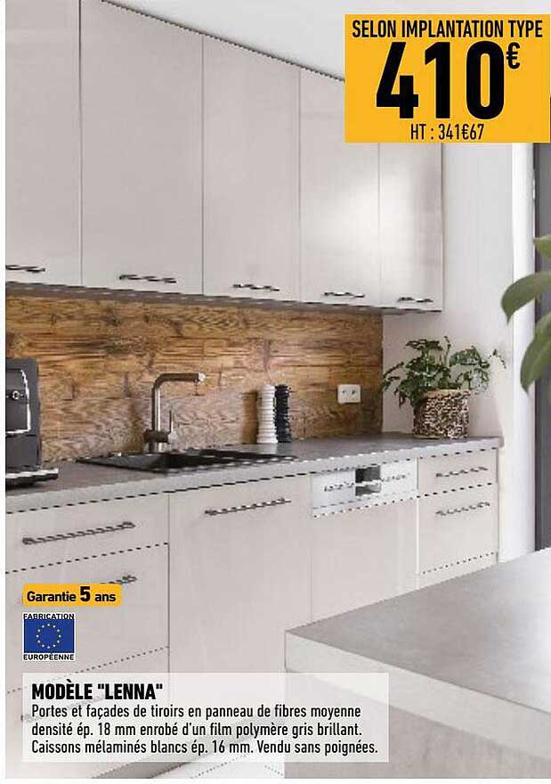 portes et façades de tiroirs en panneau de fibres moyenne densité modèle "lenna"