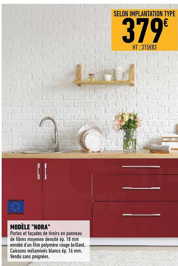 portes et façades de tiroirs en panneau de fibres moyenne densité modèle "nora"