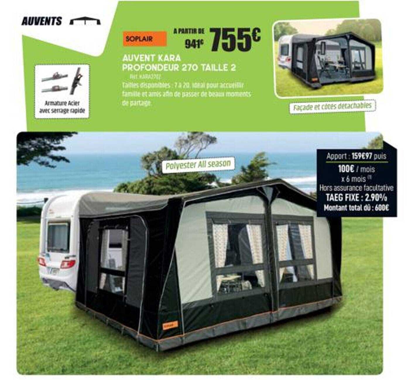 auvent kara profondeur 270 taille 2 soplair