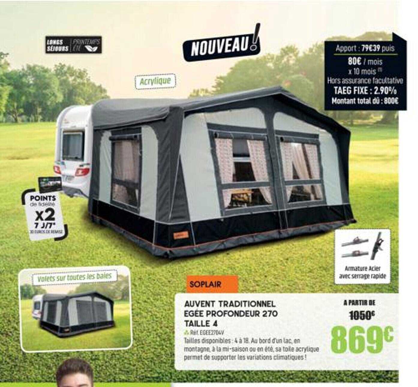 auvent traditionnel egée profondeur 270 taille 4 soplair