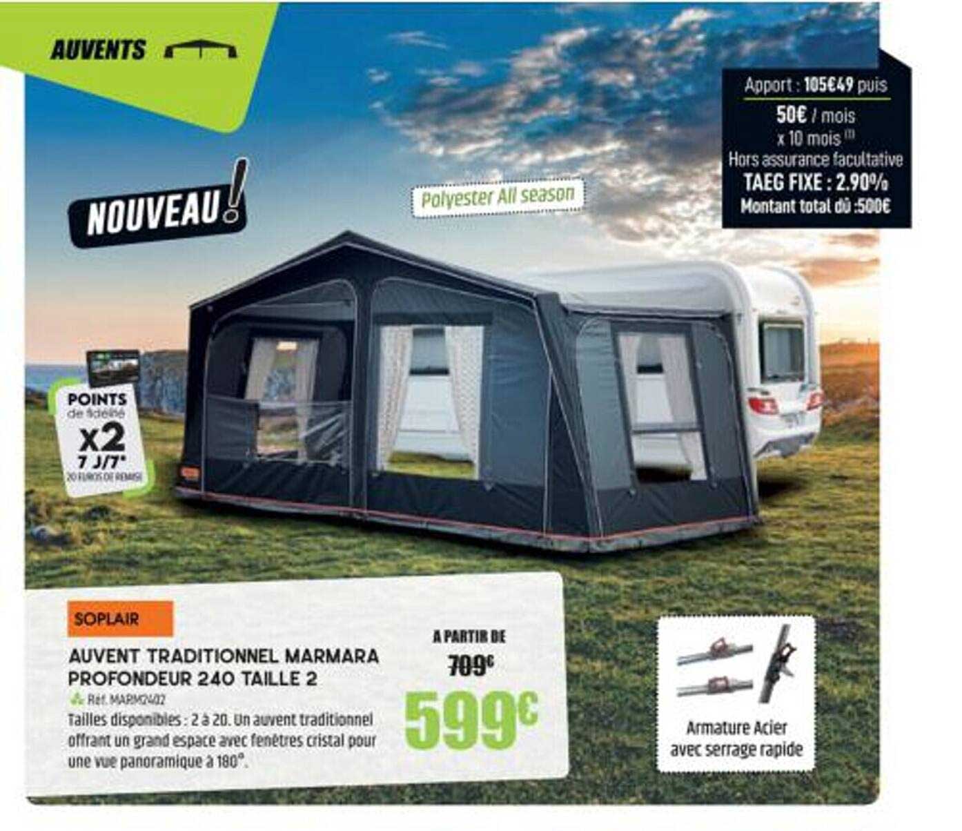 auvent traditionnel marmara profondeur 240 taille 2 soplair