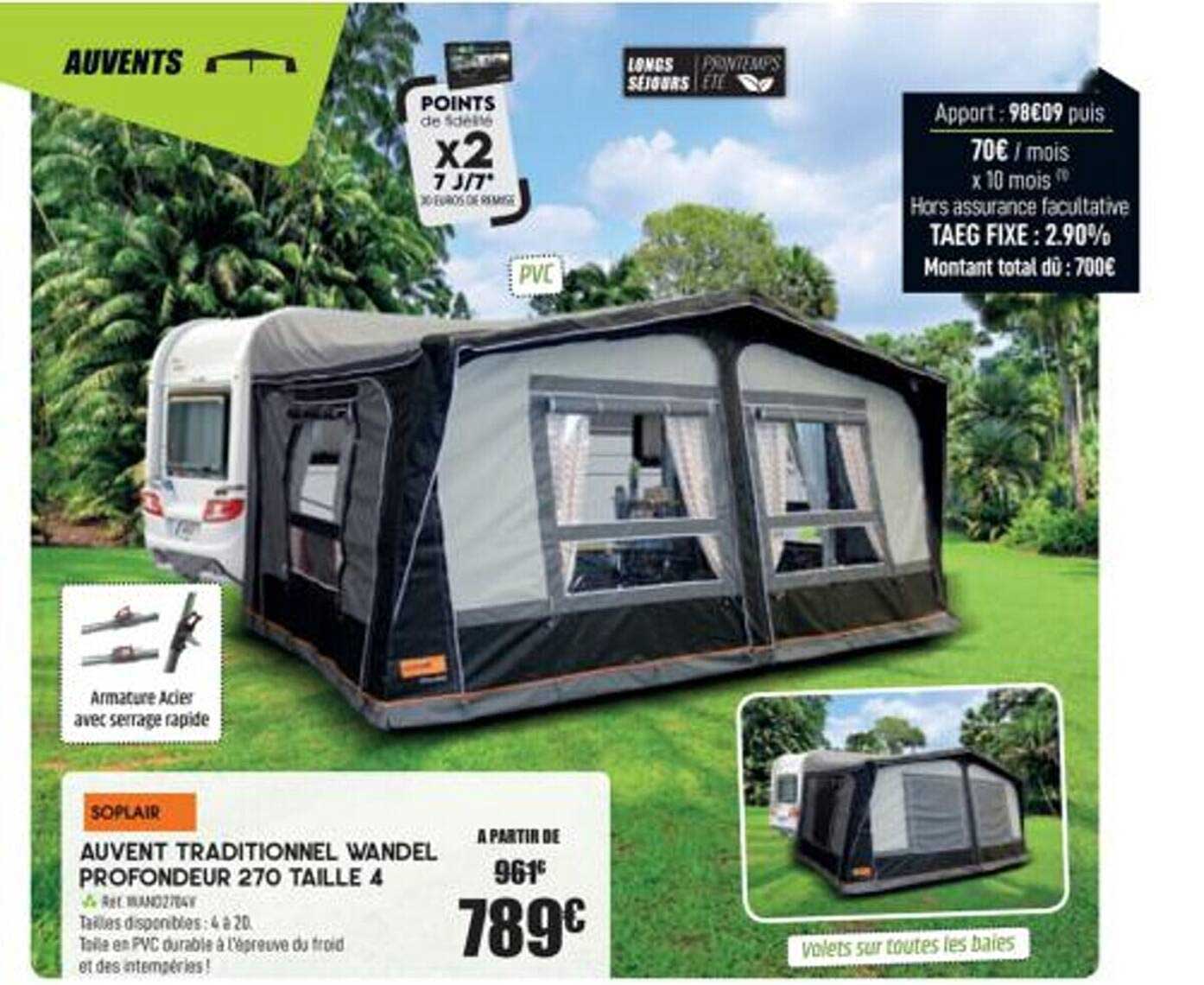 auvent traditionnel wandel profondeur 270 taille 4 soplair