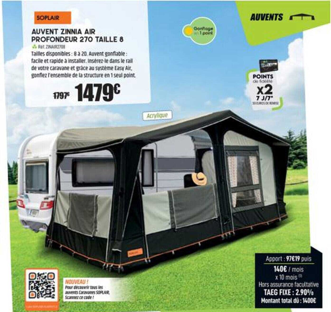 auvent zinnia air profondeur 270 taille 8 soplair