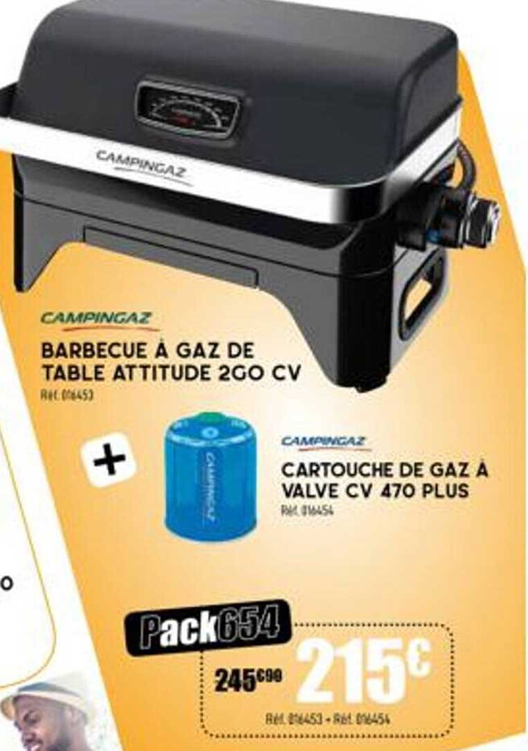 barbecue à gaz de table attitude 2go cv campingaz, cartouche de gaz à valve cv 470 plus campingaz