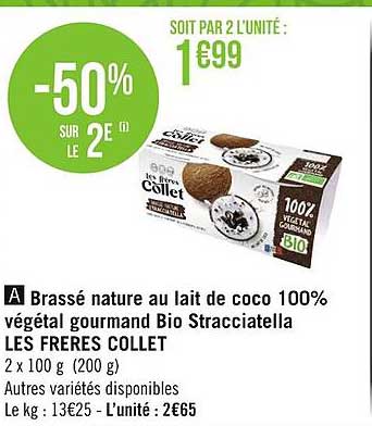brassé nature au lait de coco 100% végétal gourmand bio stracciatella les frères collet