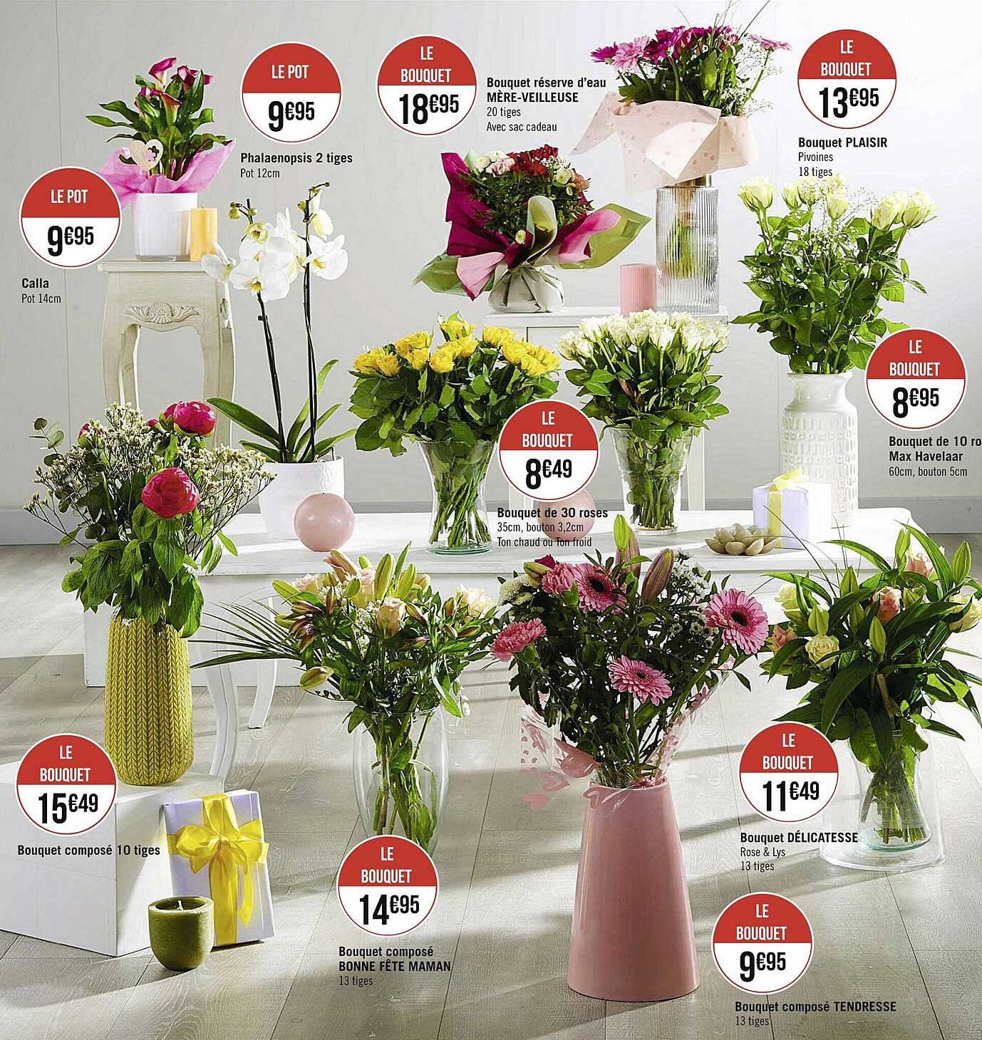 cala, bouquet composé 10 tiges, bouquet composé bonne fête maman, bouquet composé tendresse, bouquet délicatesse, bouquet de 30 roses, phalaenopsis 2 tiges, bouquet réserve d'eau mère-veilleuse