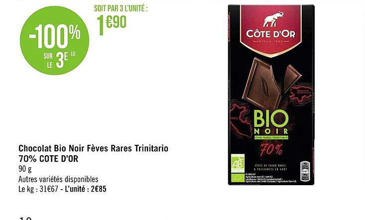chocolat bio noir fèves rares trinitario 70% côte d'or