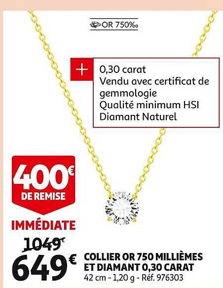 collier or 750 millièmes et diamant 0,30 carat