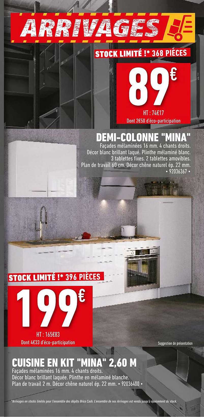 demi-colonne "mina", cuisine en kit "mina" 2,60m