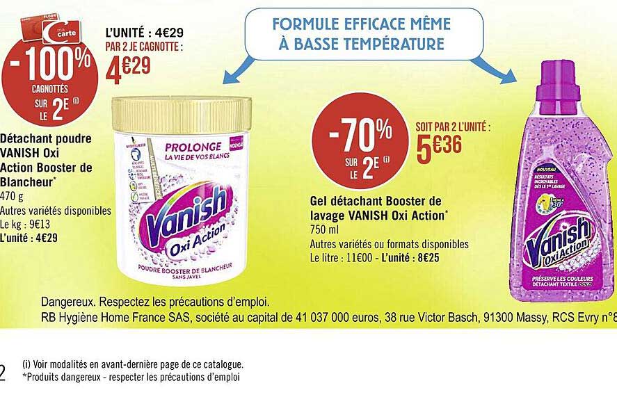 détachant poudre vanish oxi action booster de blancheur, gel détachant booster, de lavage vanish action