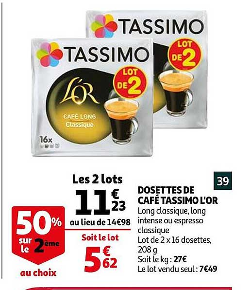 Dosettes De Café Tassimo L'or
