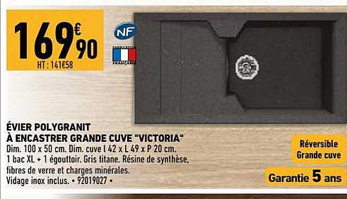 évier Polygranit à Encastrer Grande Cuve "victoria"