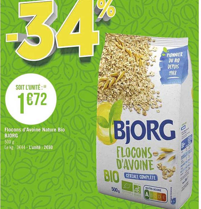 flocons d'avoine nature bio bjorg