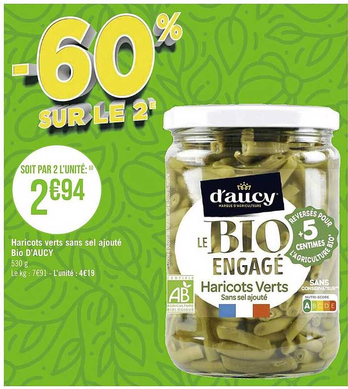 haricots verts sans sel ajouté bio d'aucy