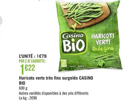 haricots verts très fins surgelés casino bio