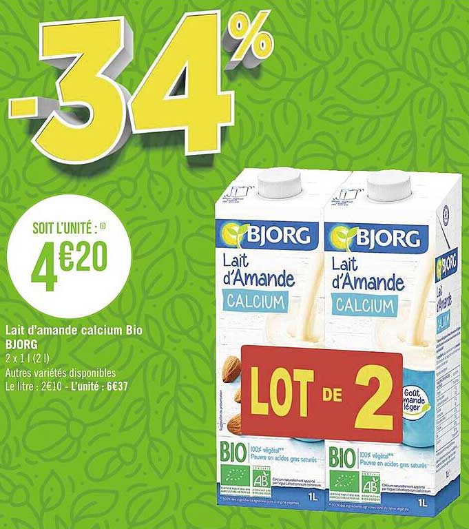 lait d'amande calcium bio bjorg