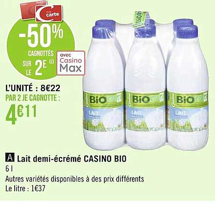 lait demi-écrémé casino bio