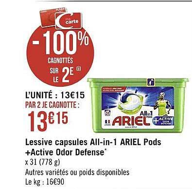 lessive capsules all-in-1 ariel pods + active odor defense