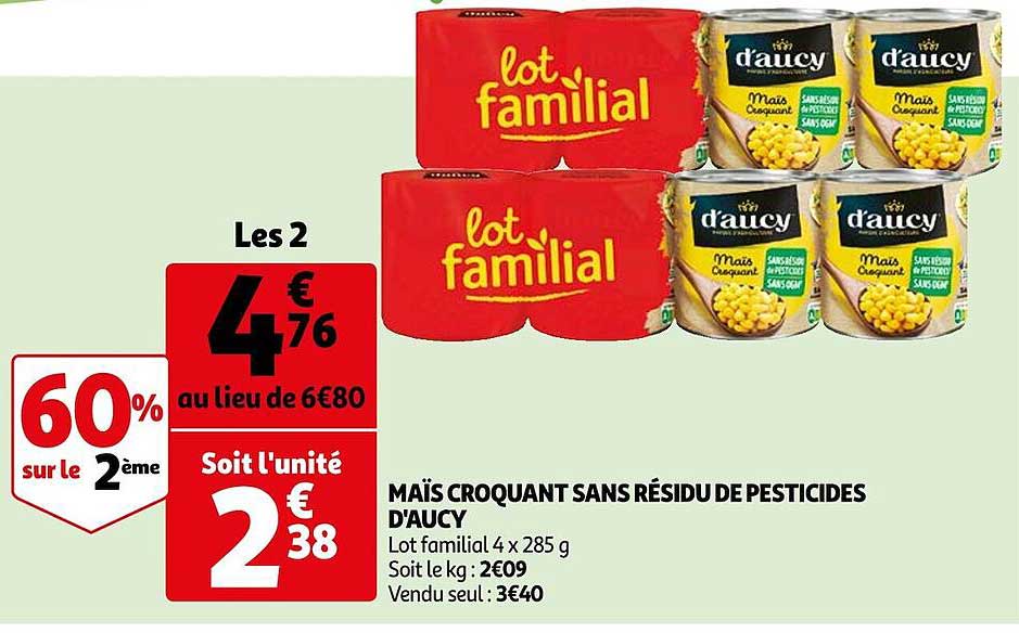 maïs croquant sans résidu de pesticides d'aucy