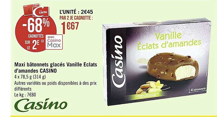 maxi bâtonnets glacés vanille éclats d'amandes casino