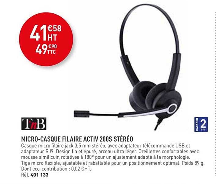 micro-casque filaire activ 200s stéréo t'nb