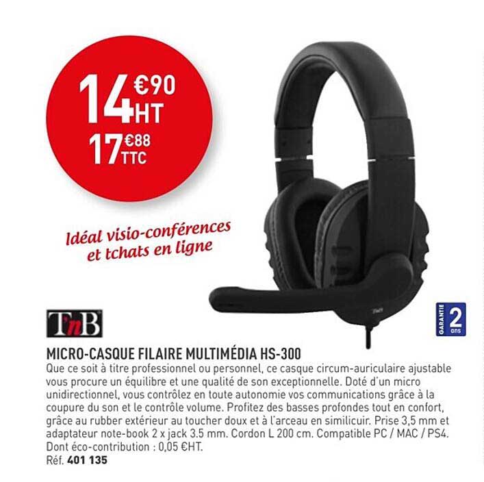 micro-casque filaire multimédia hs-300 t'nb