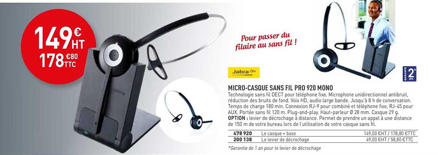 micro-casque sans fil pro 920 mono jabra