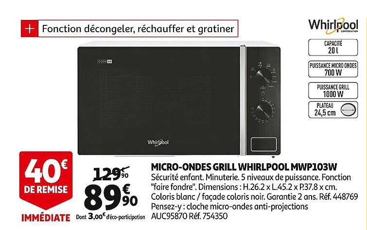 micro-ondes grill whirlpool mwp103w