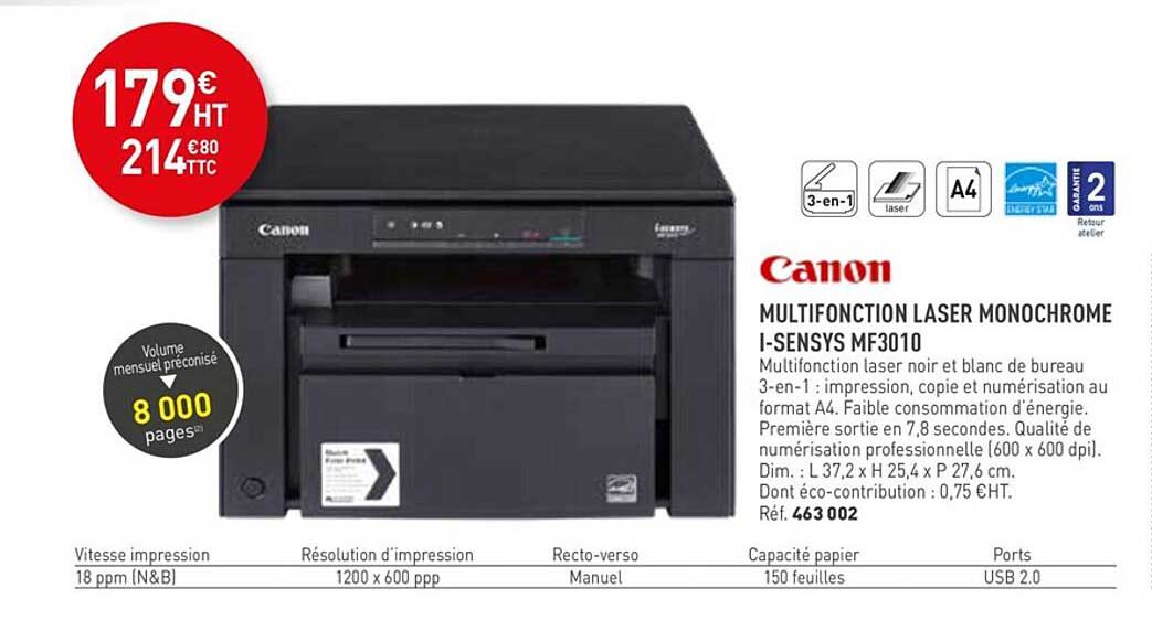 Multifonction Laser Monochrome I-sensys Mf3010 Canon