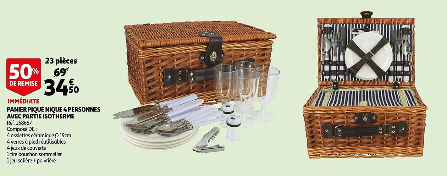 panier pique nique 4 personnes avec partie isotherme