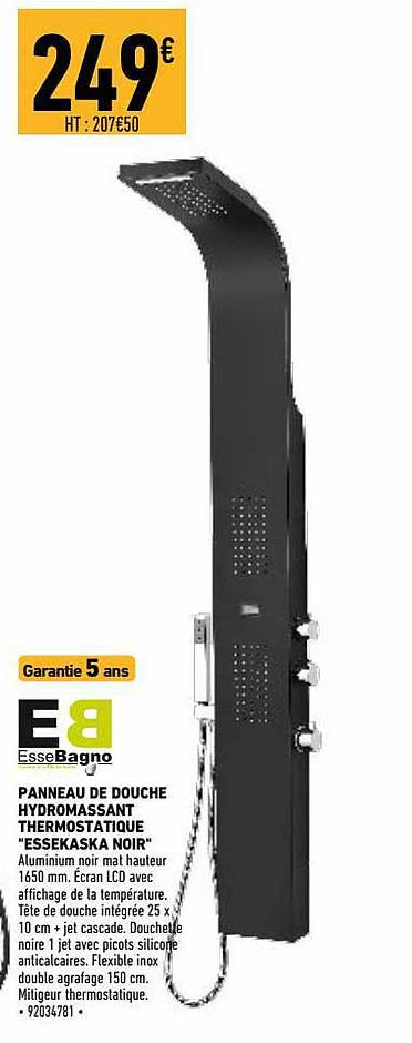 panneau de douche hydromassant thermostatique "essekaska noir" esseBagno