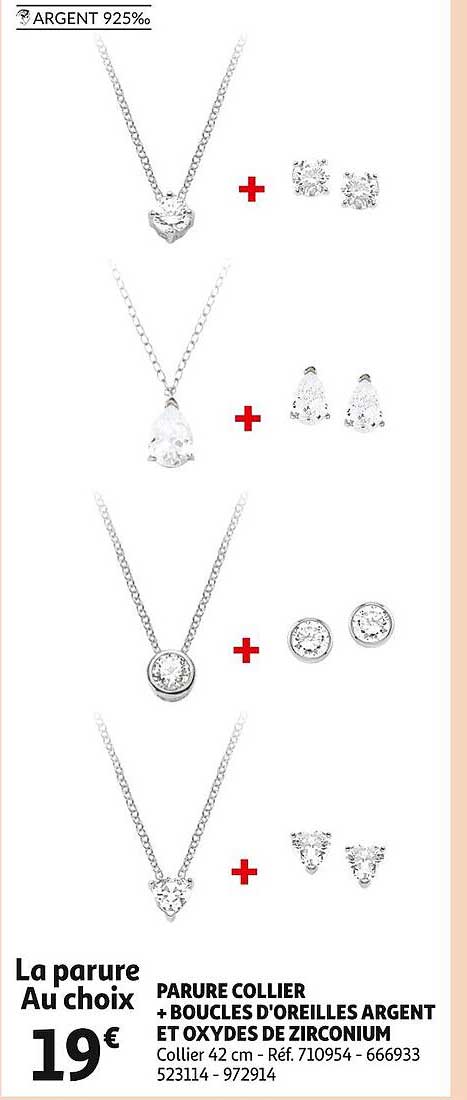 parure collier + boucles d'oreilles argent et oxydes de zirconium