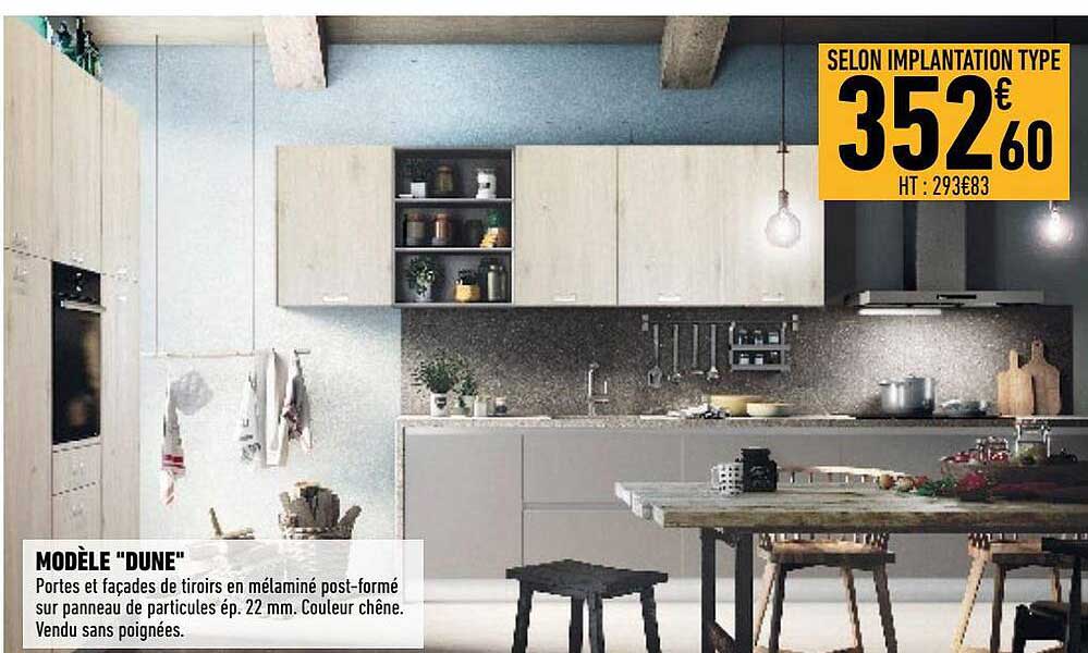 portes et façades de tiroirs en mélaminé post-formé sur panneau de particules modèle "dune"