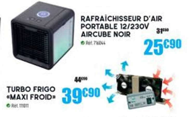 rafraîchisseur d'air portable 12-230v aircube noir, turbo frigo "maxi froid"