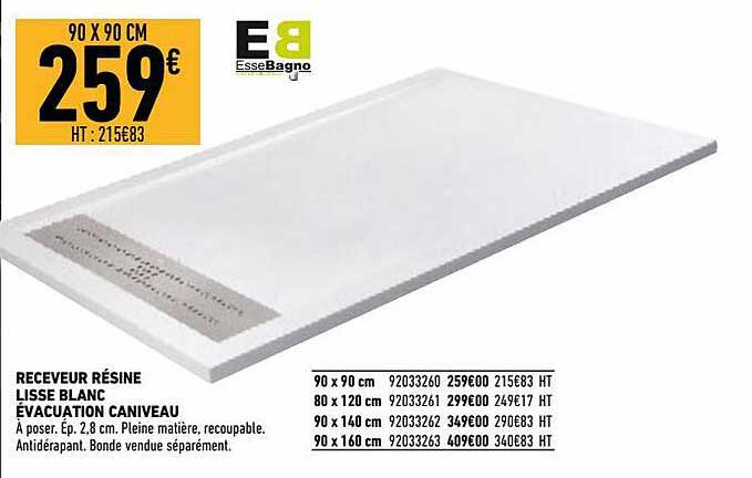 receveur résine lisse blanc évacuation caniveau