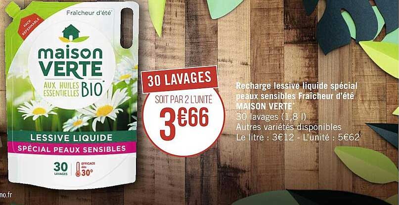 recharge lessive liquide spécial peaux sensibles fraîcheur d'été maison verte