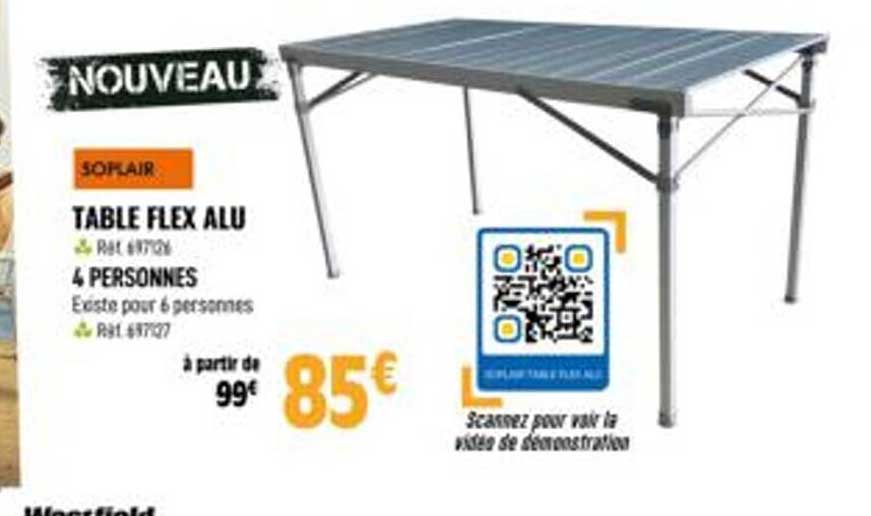 soplair table flex alu 4 personnes