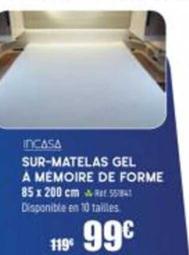 sur-matelas gel à mémoire de forme incasa