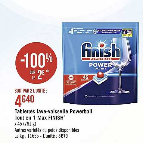 tablettes lave-vaisselle powerball tout en 1 max finish