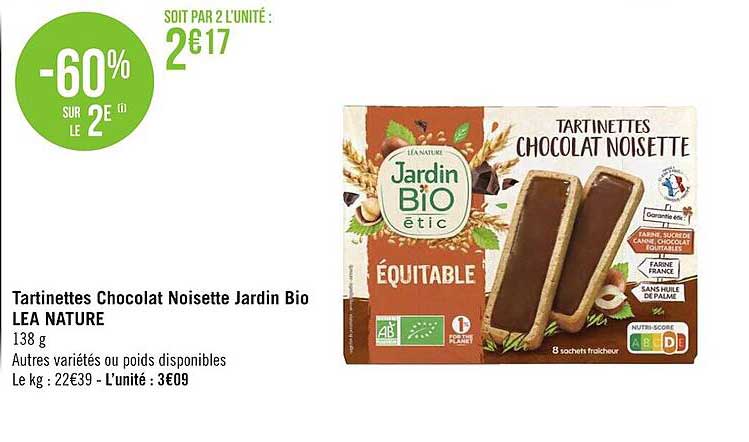 tartinettes chocolat noisette jardin bio léa nature